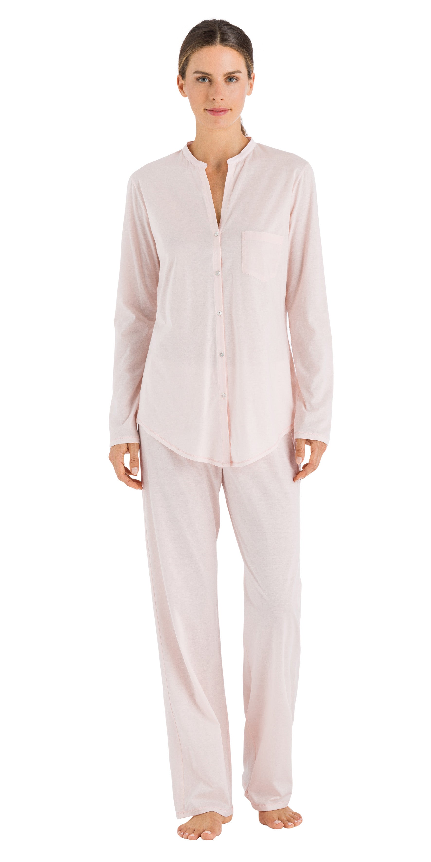Hanro Cotton Deluxe Long Sleeve Button Front Pajama XS Crystal Pink 