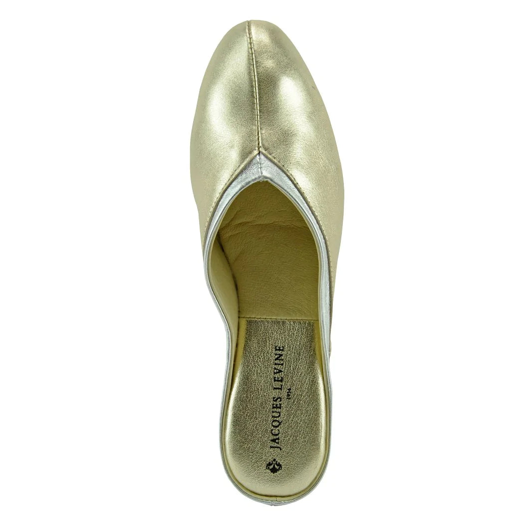 Jacques Levine Spanish Leather Wedge Slipper Silver