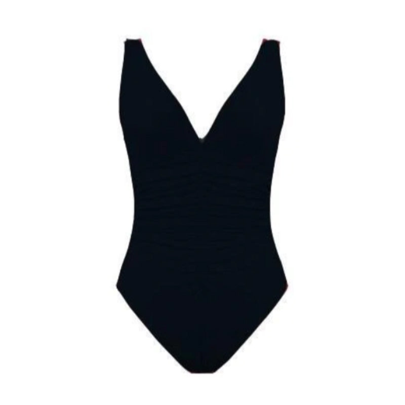 Karla Colletto Smart Suit V-Neck Underwire One Piece Swimsuit 6 Black (551930363969)