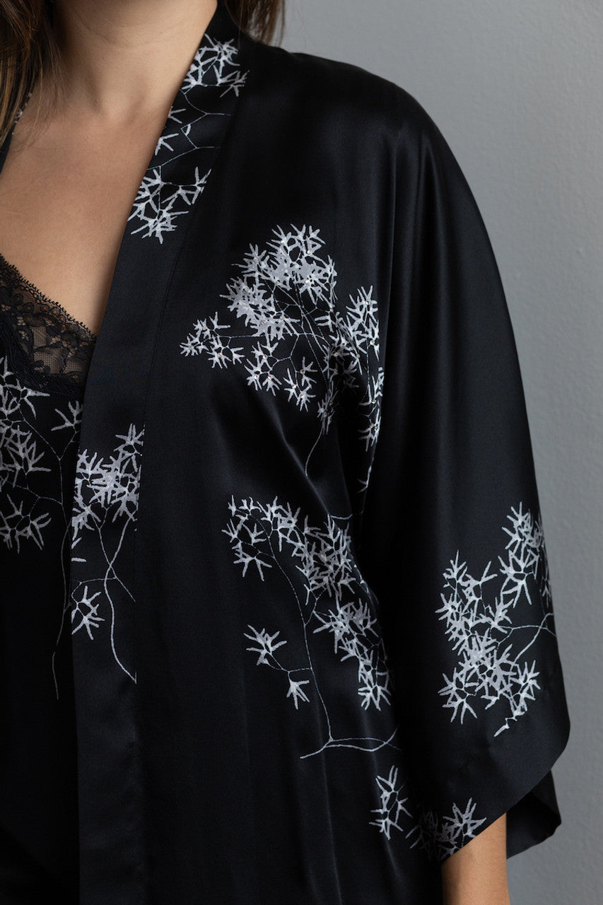 Classic Printed Silk Short Kimono One Size  Deep Bloosm