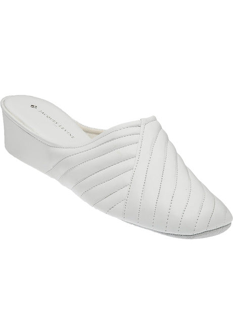 Jacques Levine Leather Wedge Slipper 6 White