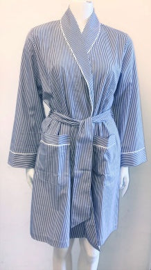 Alex Long Sleeve Striped Poplin Short Robe