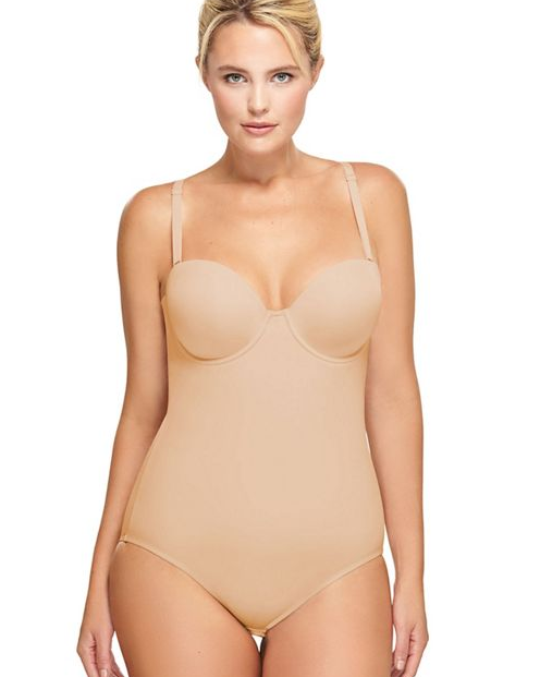 One-piece underwire strapless bra and shaping bodysuit